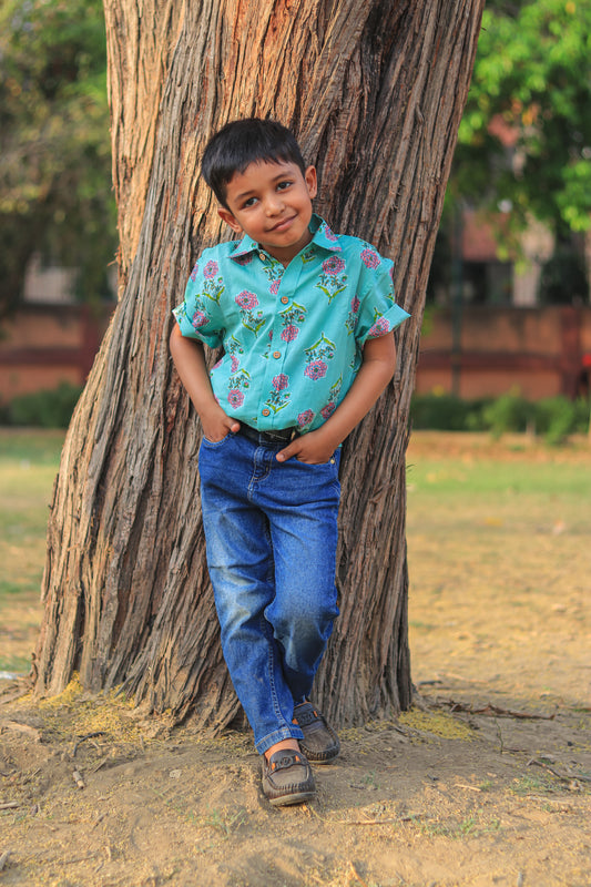 Elegant Green Floral Design Shirt