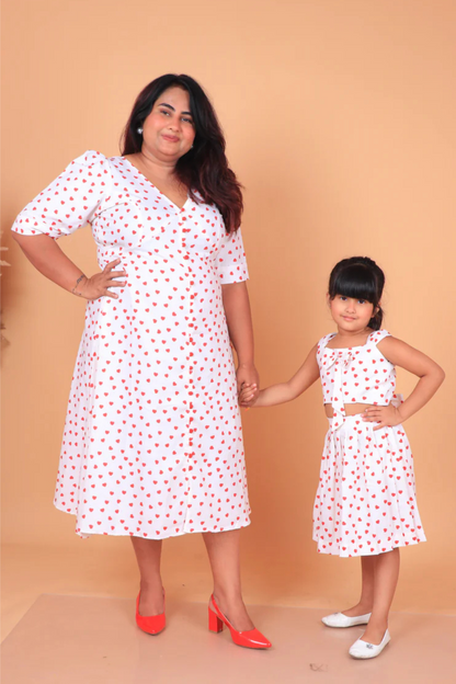 Red heart print mother-daughter-combo