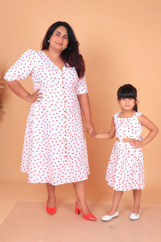 Red heart print mother-daughter-combo