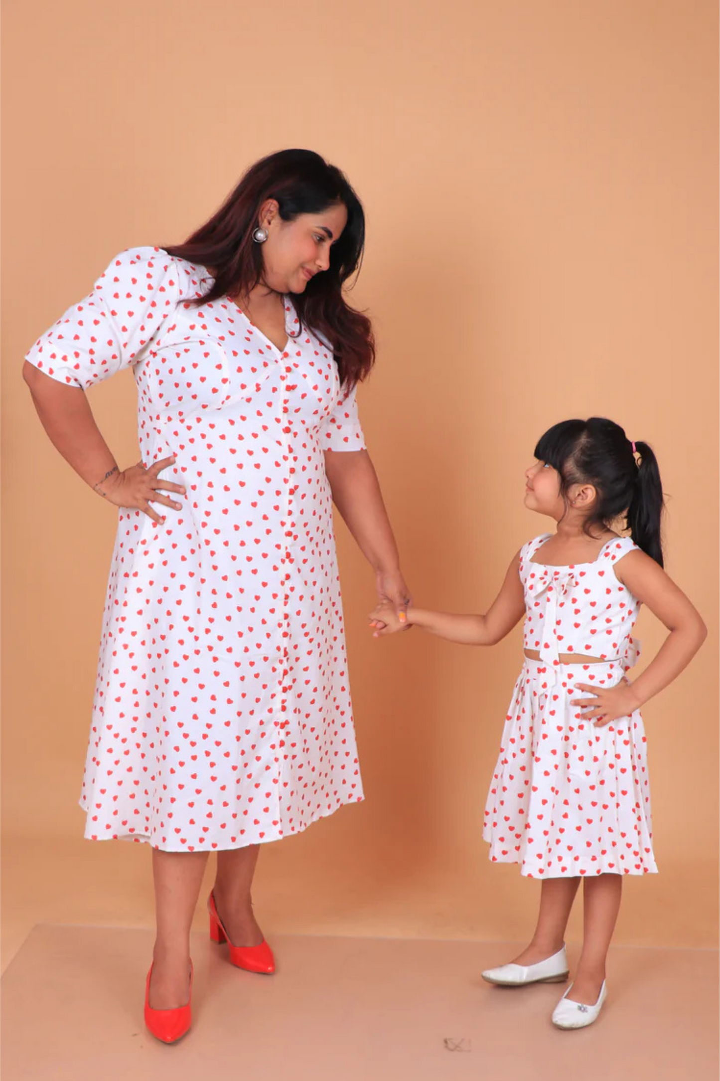 Red heart print mother-daughter-combo