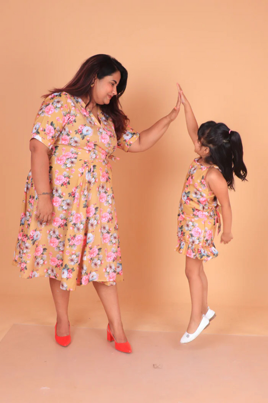 Yellow Floral Dress and Frock Combo