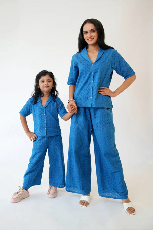 Blue Shiffli Twinning Co-ord Set