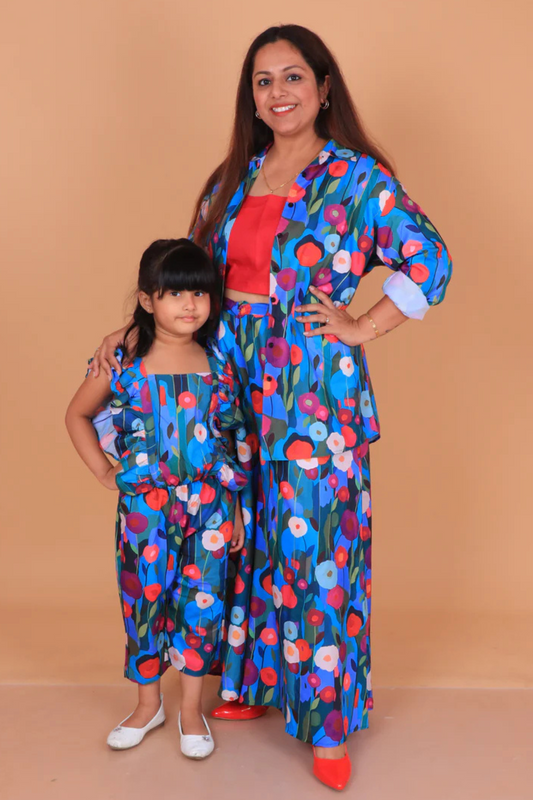 Blue Floral Mother Daughter set