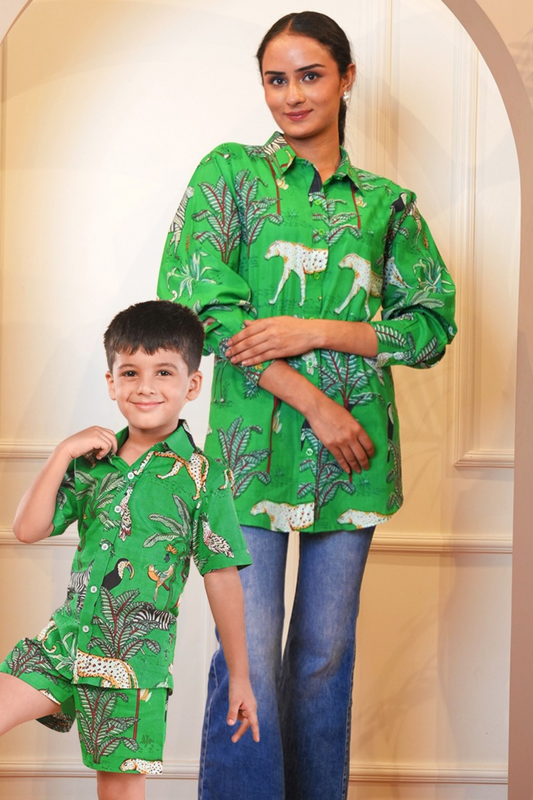 Green Animal Print Twinning Set