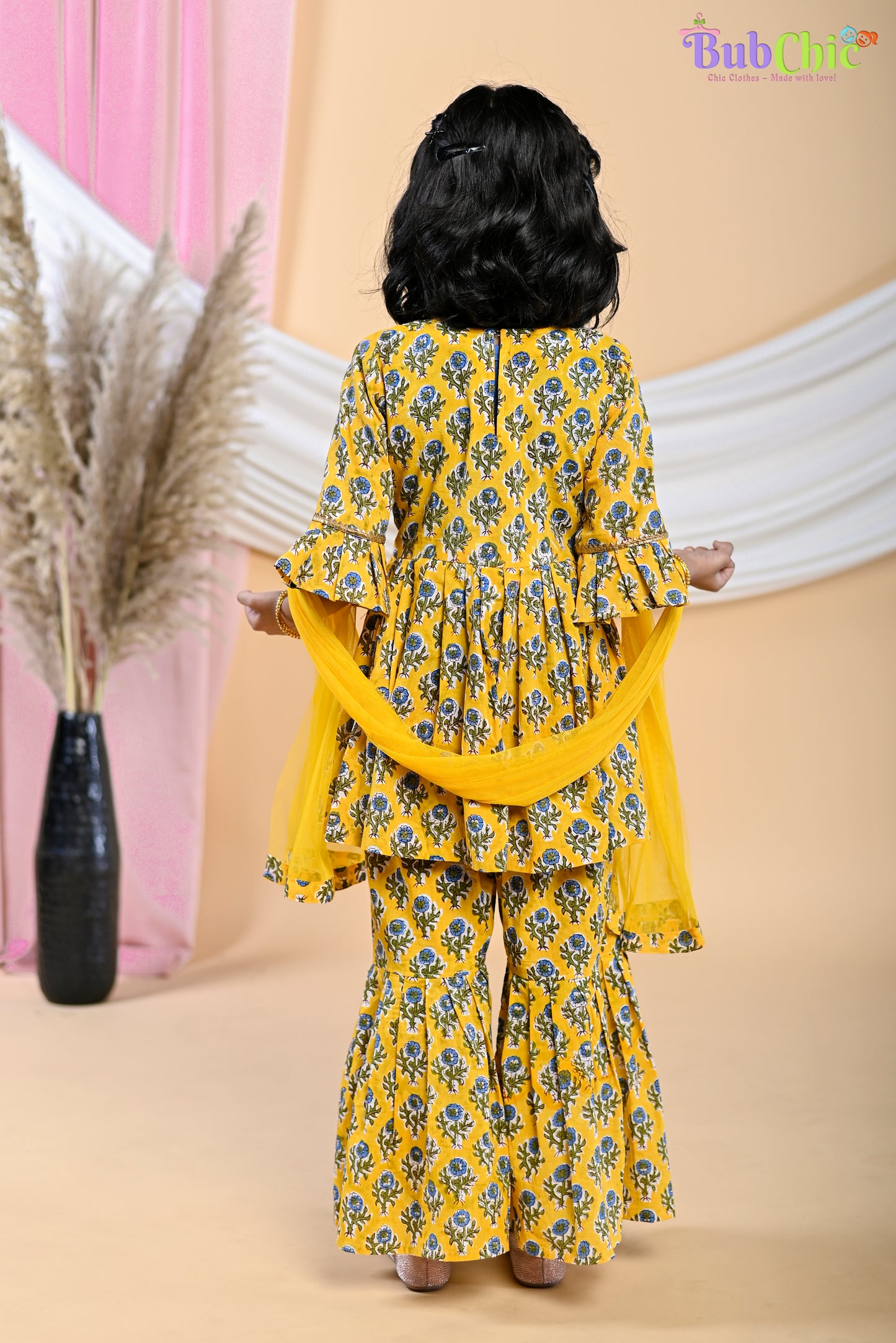 Yellow booti printed kurta and sharara