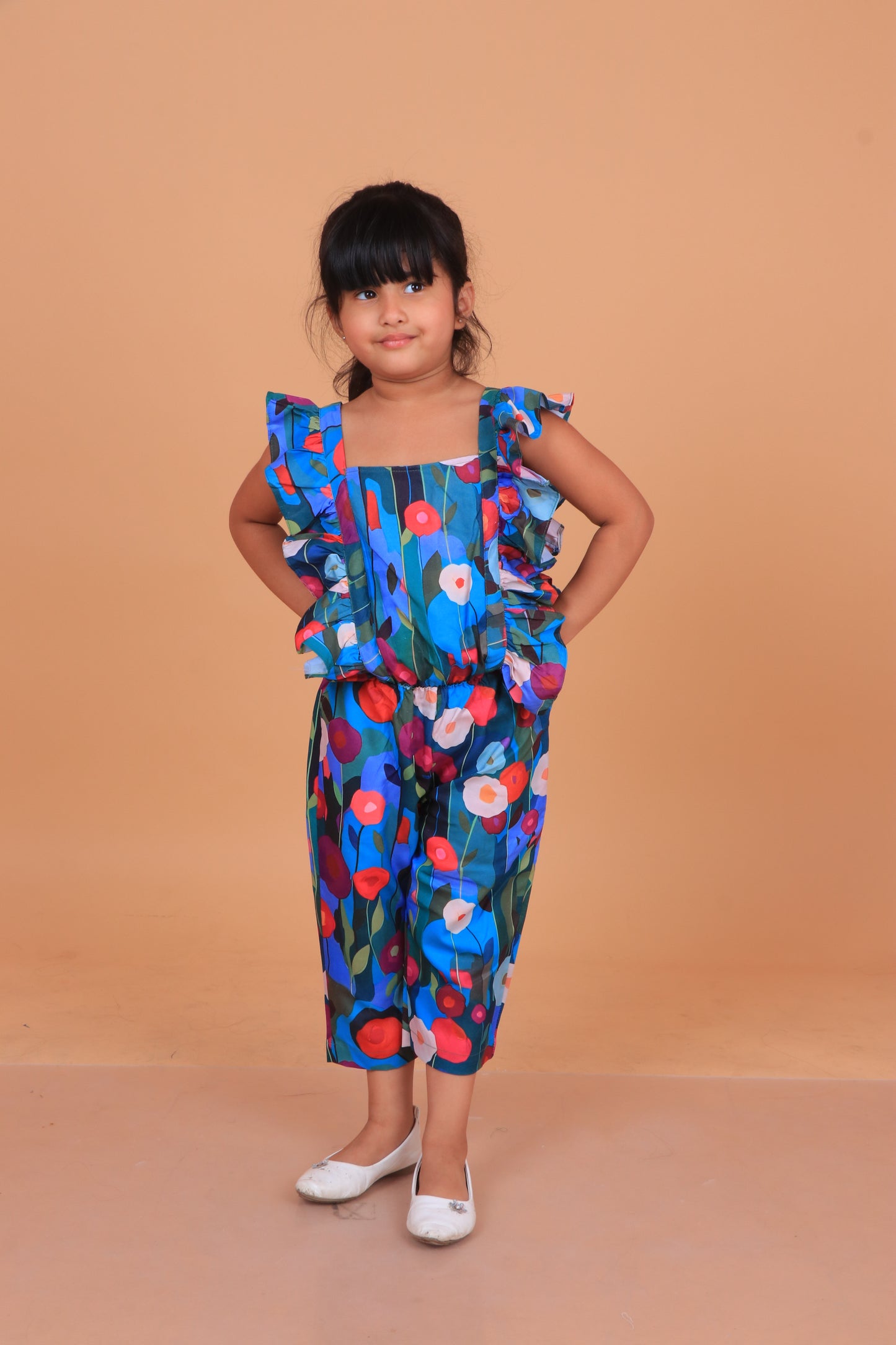 Blue Floral Jumpsuit for Girls