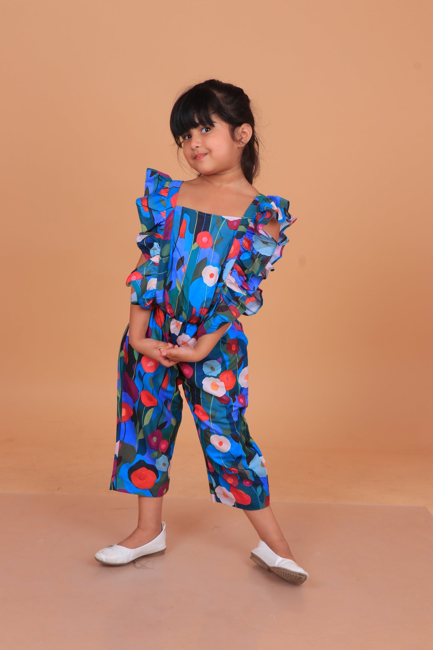 Blue Floral Jumpsuit for Girls