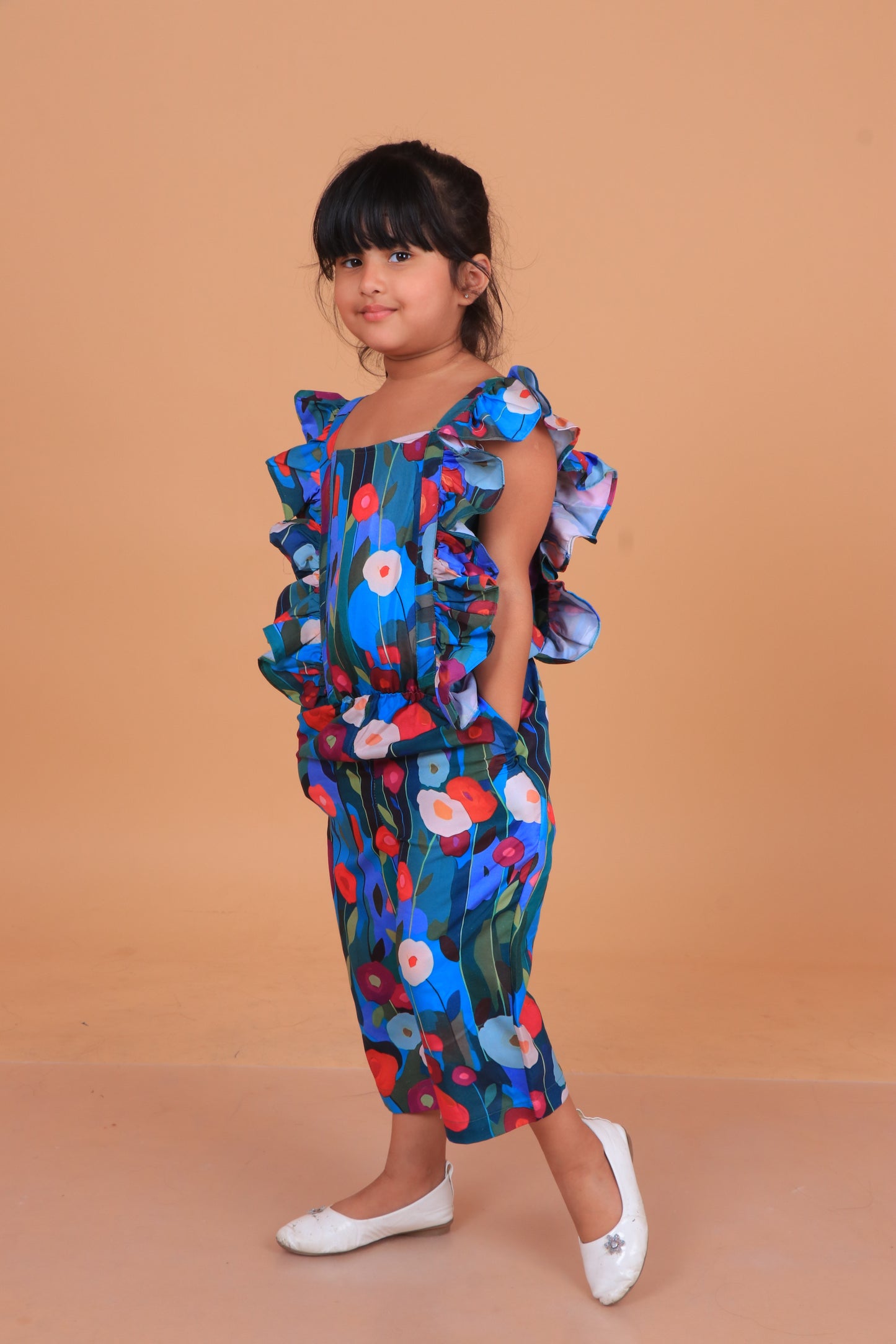 Blue Floral Jumpsuit for Girls