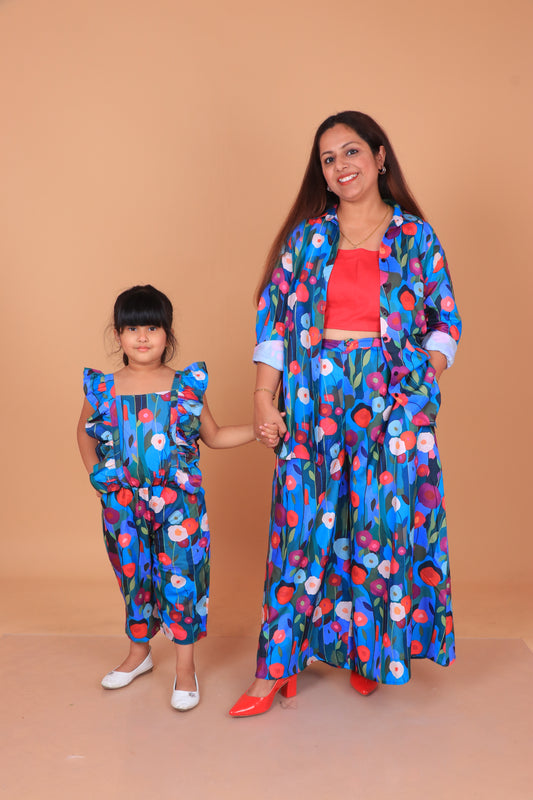 Blue Floral Mother Daughter set