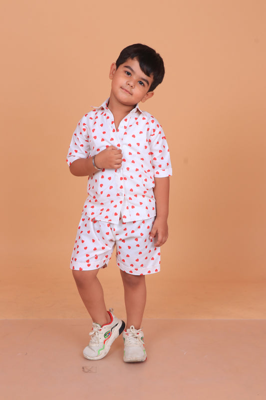 Red Heart Print Boy Co-ord Set