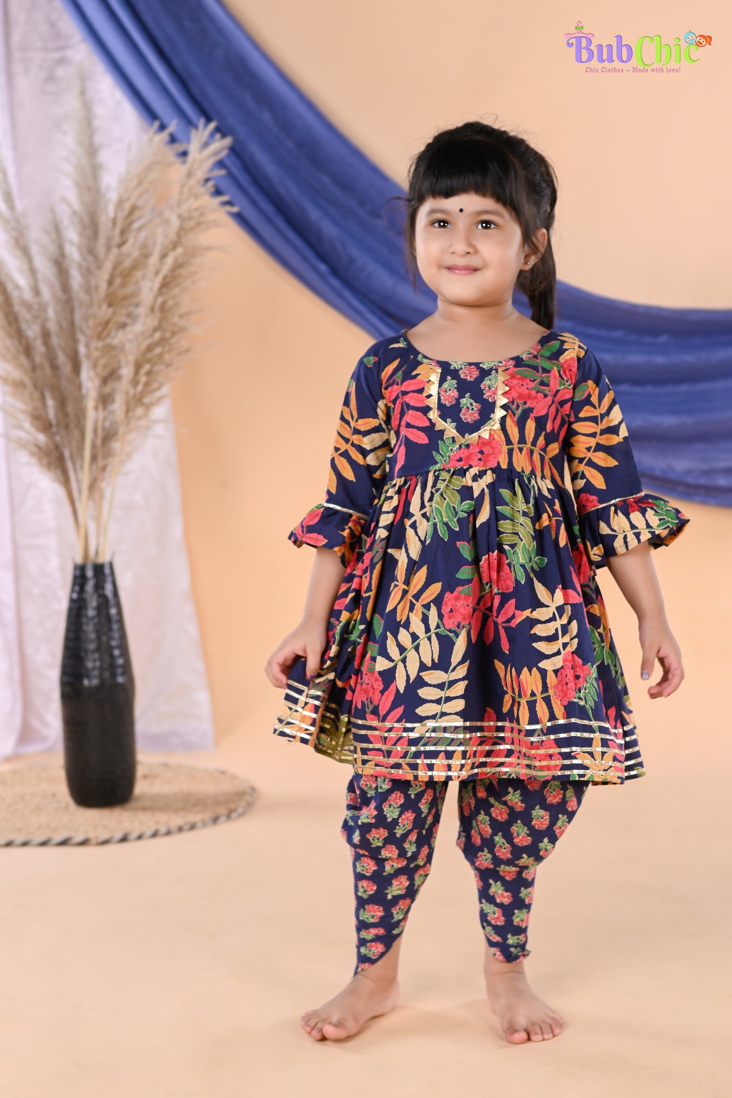 Blue floral Kurta with Dhoti