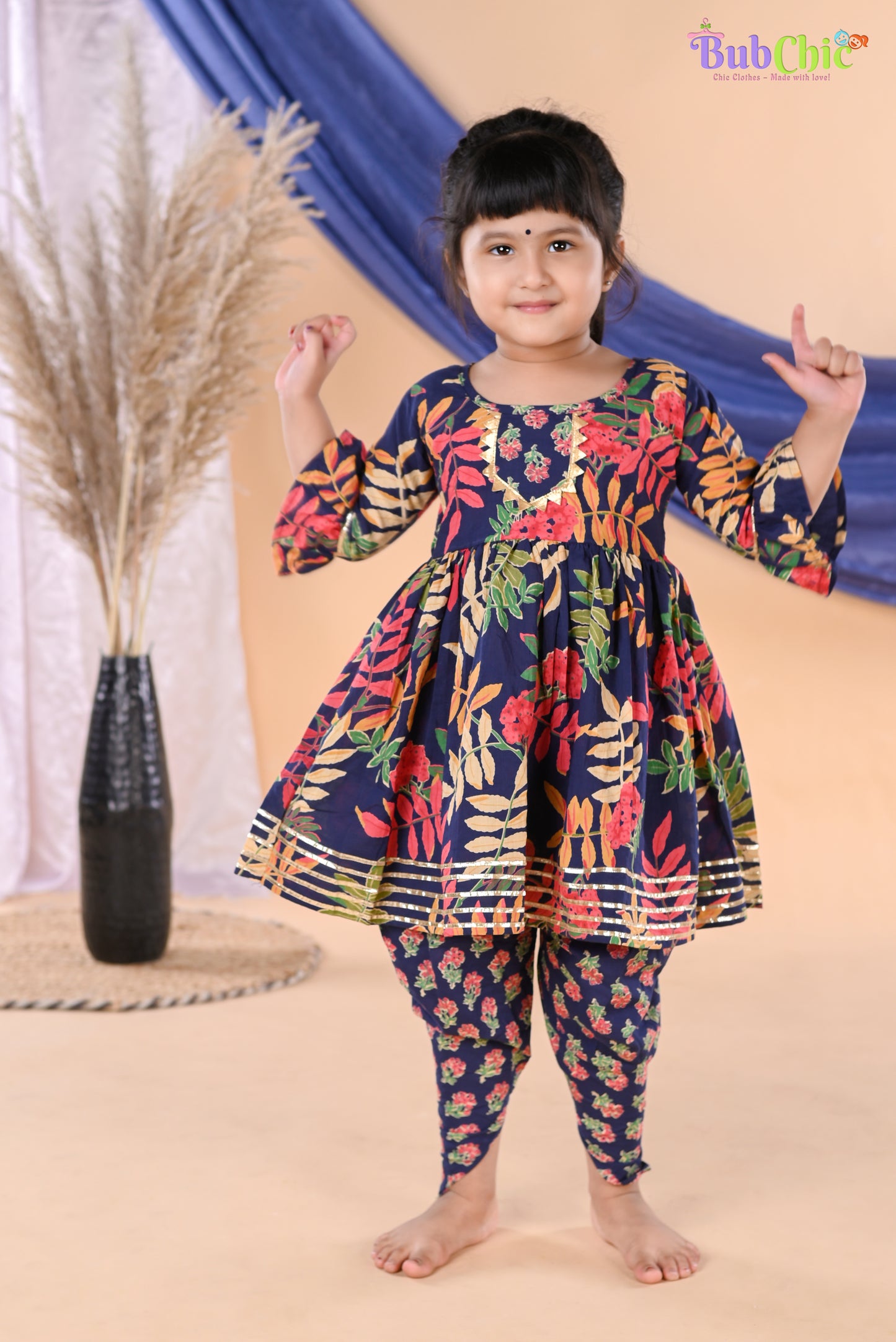 Blue floral Kurta with Dhoti