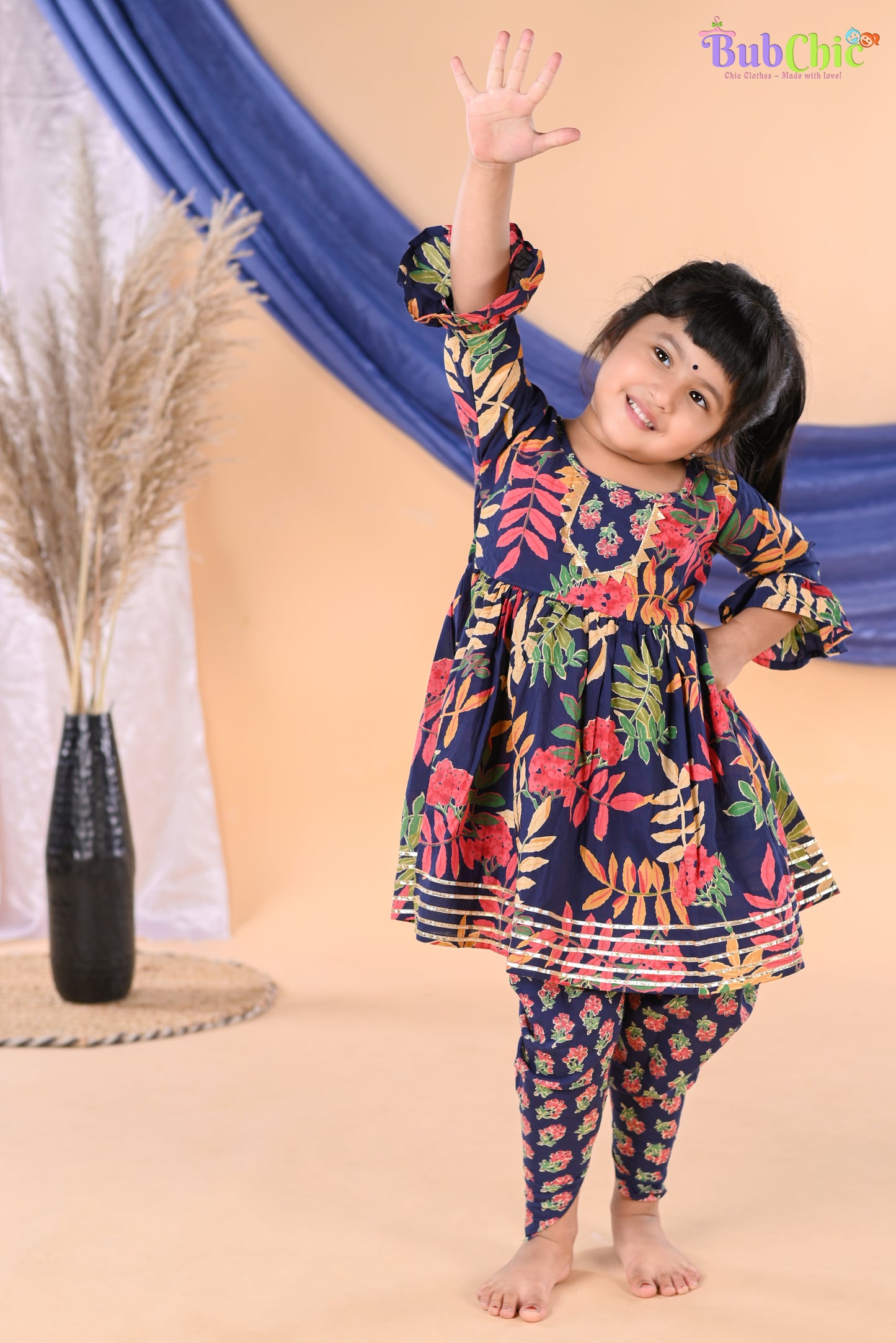 Blue floral Kurta with Dhoti