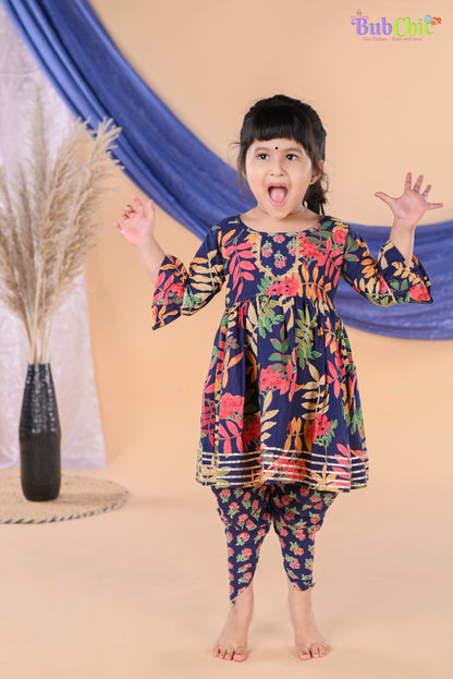 Blue floral Kurta with Dhoti