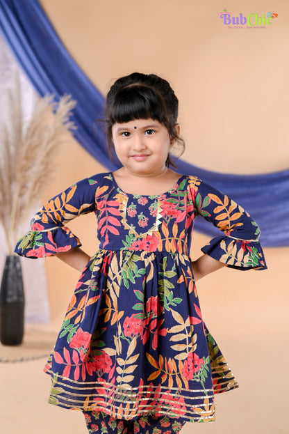 Blue floral Kurta with Dhoti