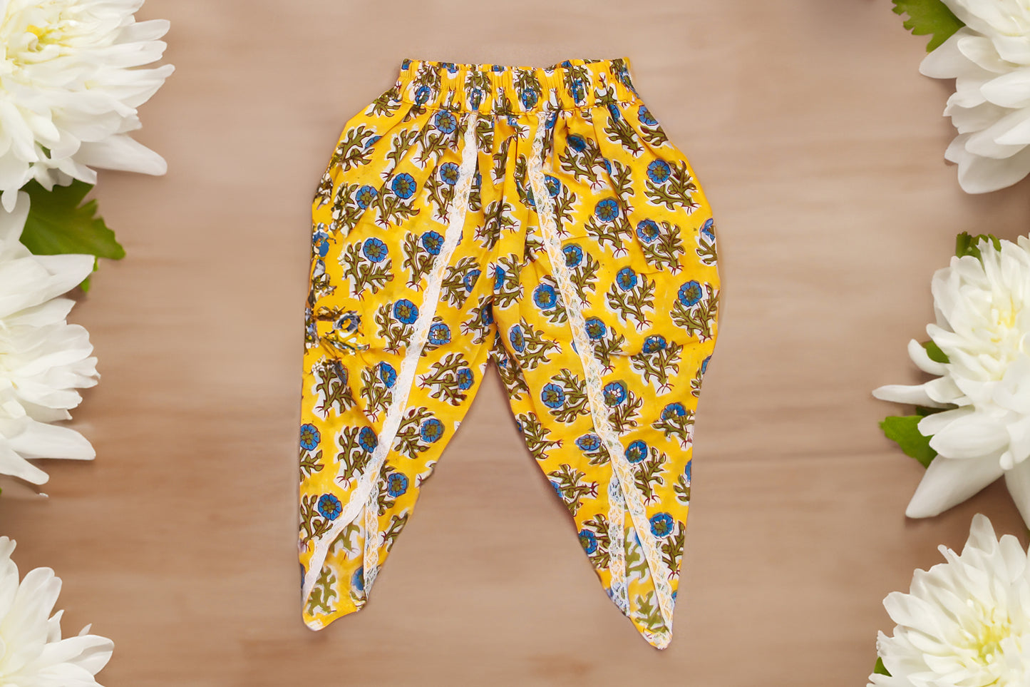 Elegant Yellow and White Floral Dhoti Set