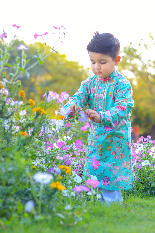 Green Floral Kurta with Pajama