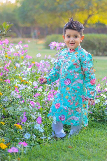 Green Floral Kurta with Pajama