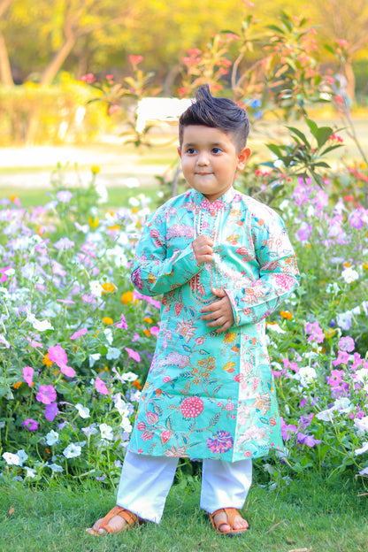 Green Floral Kurta with Pajama