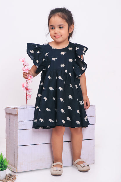 Stunning Black Elephant Print Frock