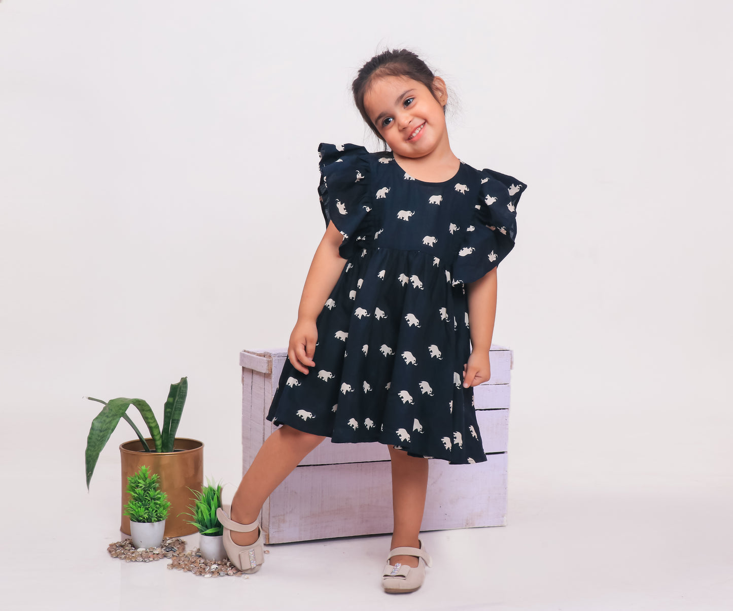 Stunning Black Elephant Print Frock