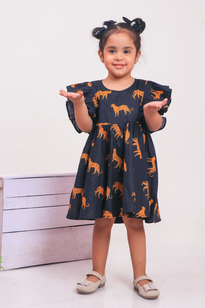 Stylish Black Leopard print Frock