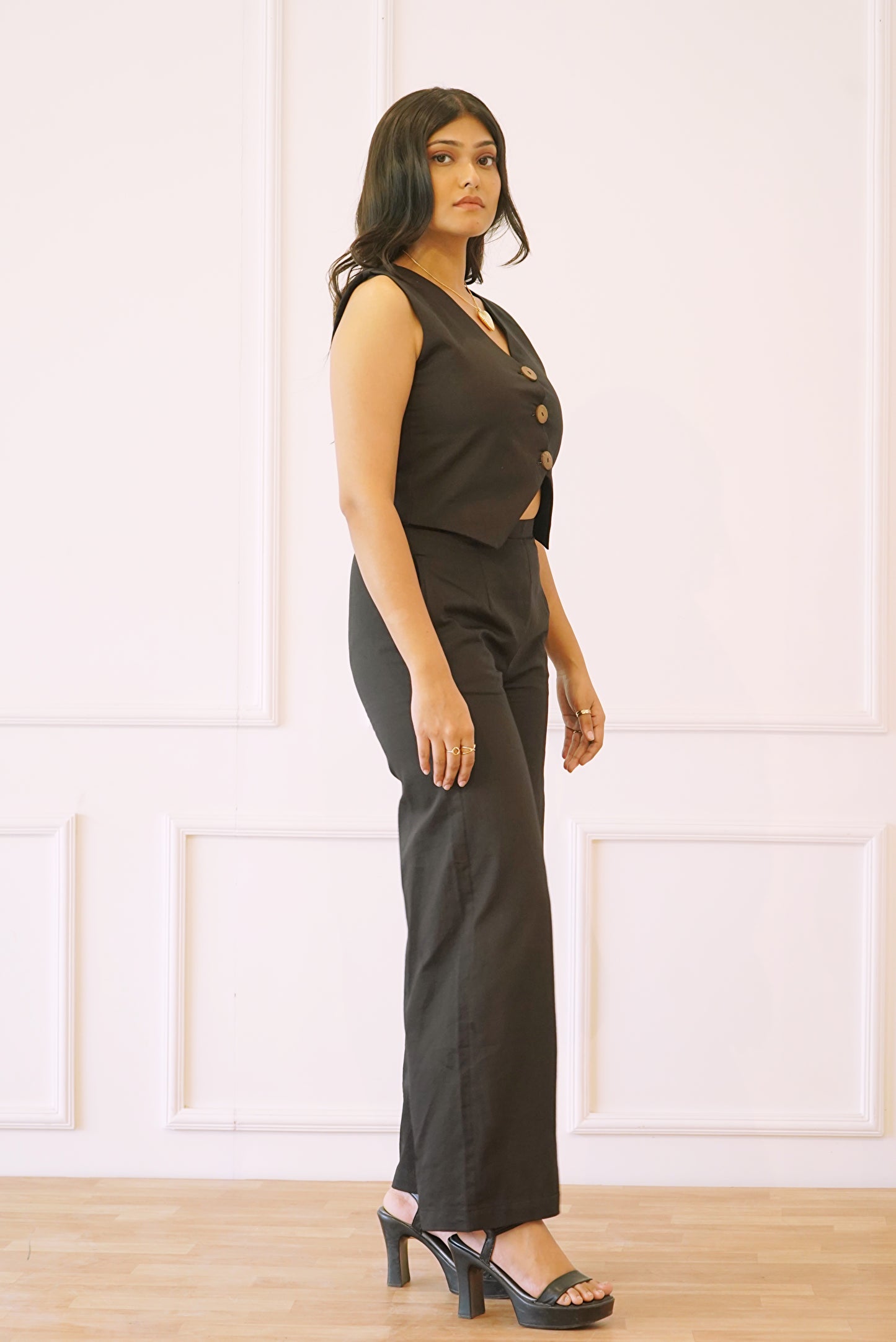 Black Waist Coat and Pants Co-ord Set