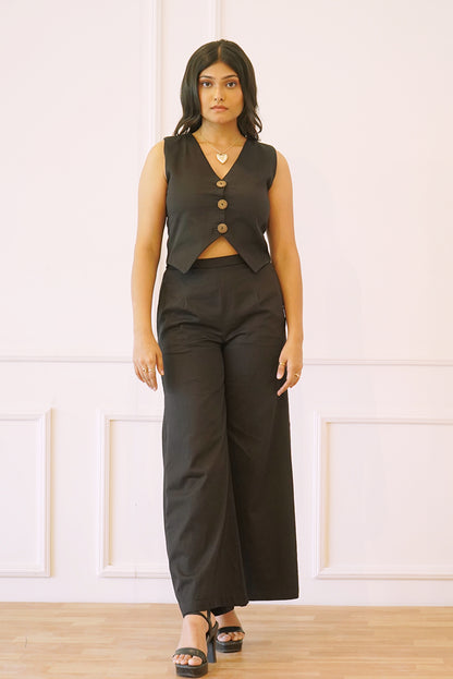 Black Waist Coat and Pants Co-ord Set