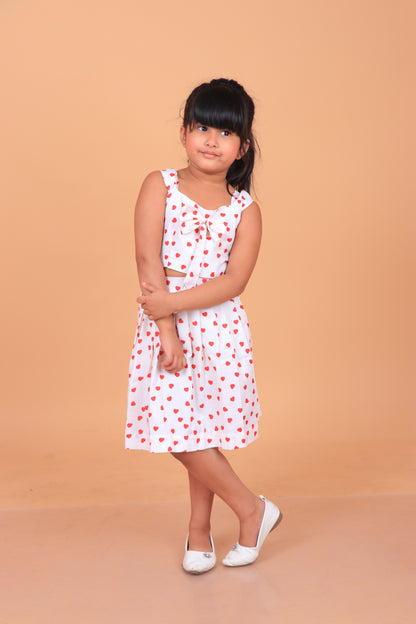 Red Heart Print Skirt Top for Girls