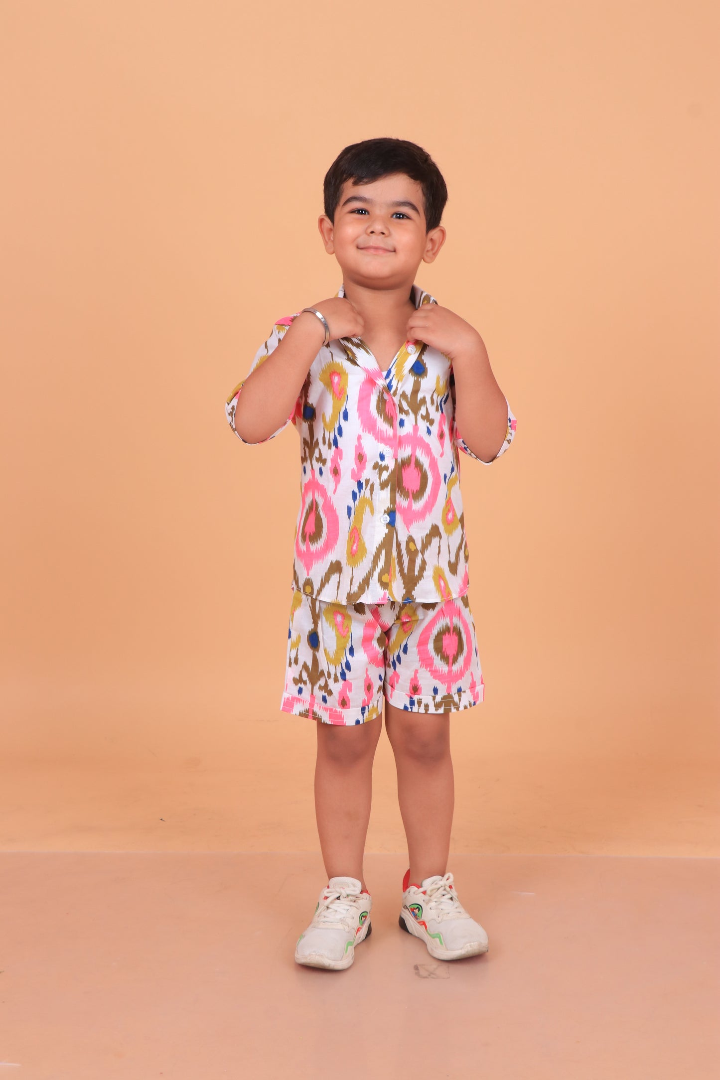 White Pink Ikhat Boy Co-ord set