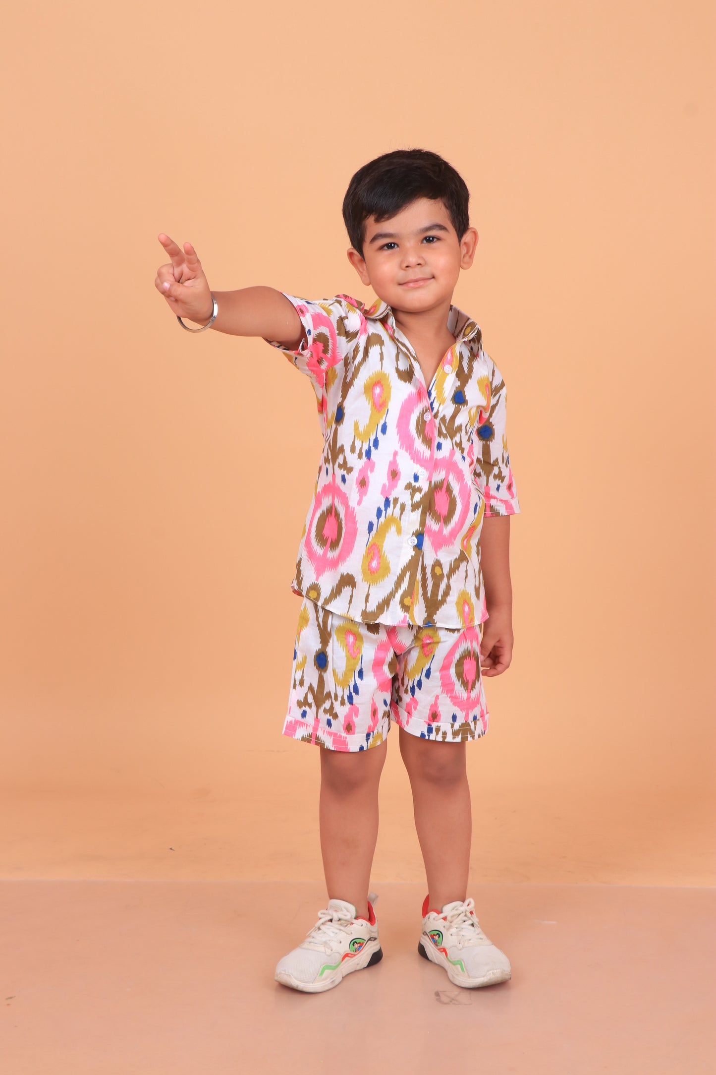 White Pink Ikhat Boy Co-ord set