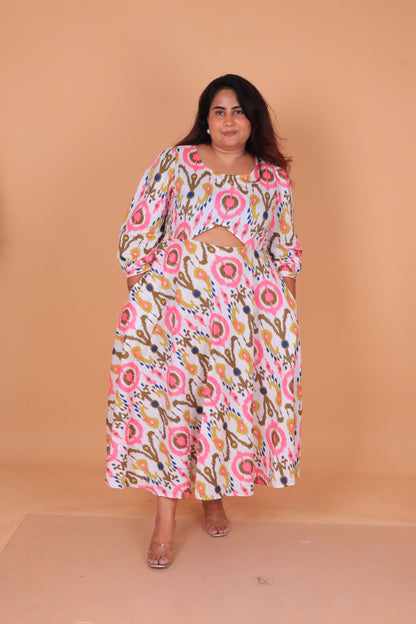 White Pink Ikhat Women Dress