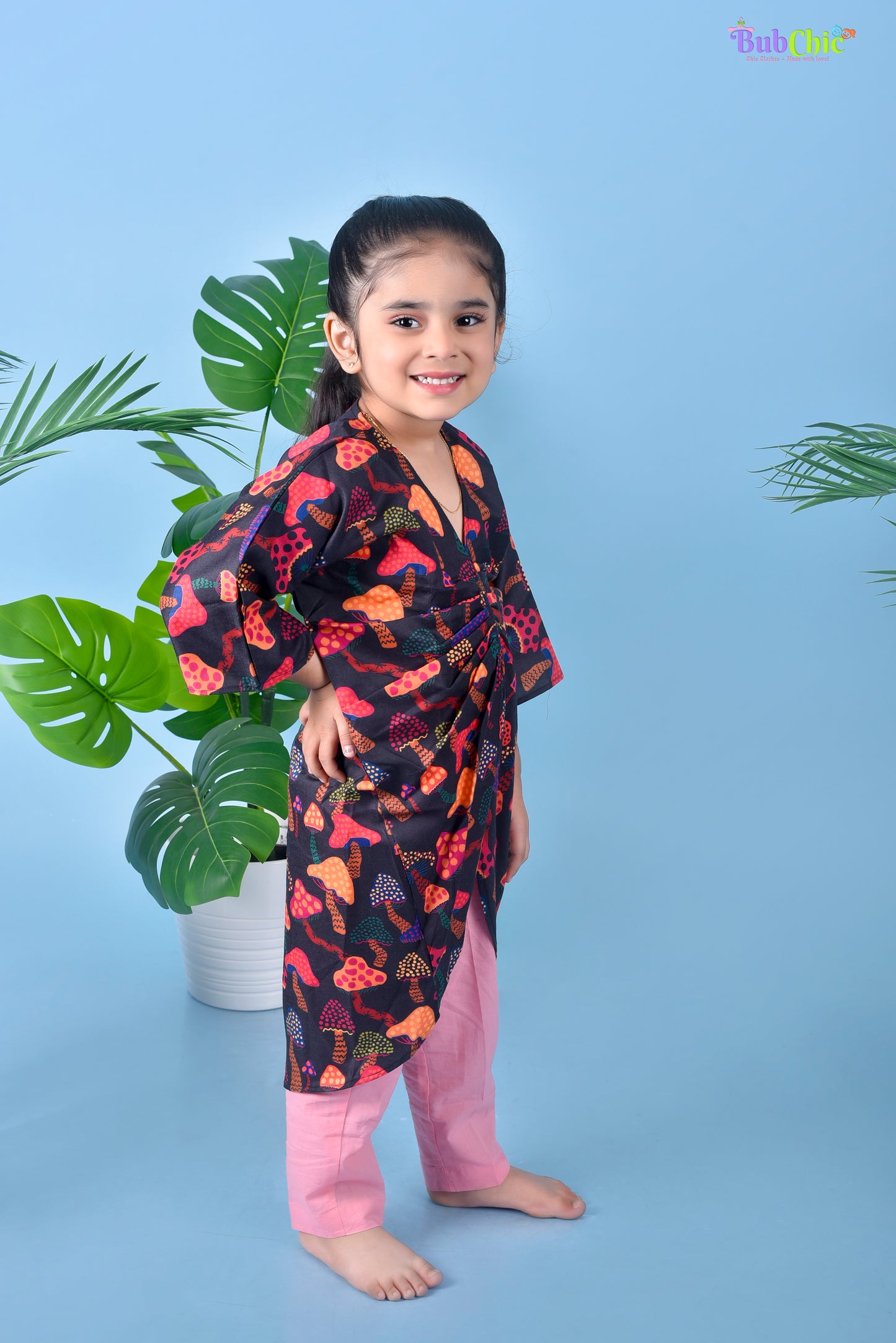 Mushroom Printed Kaftan with Pink Pants