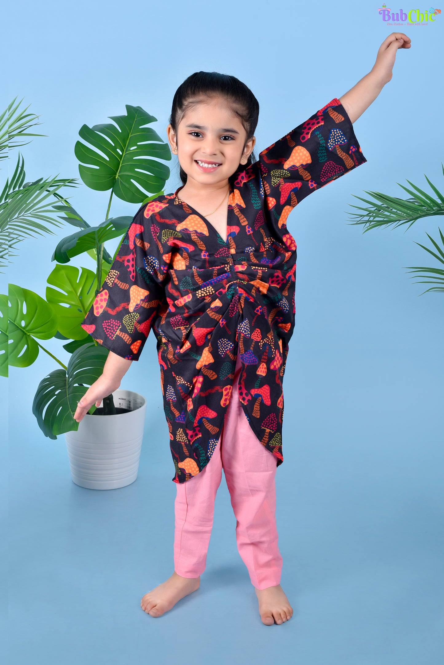 Mushroom Printed Kaftan with Pink Pants