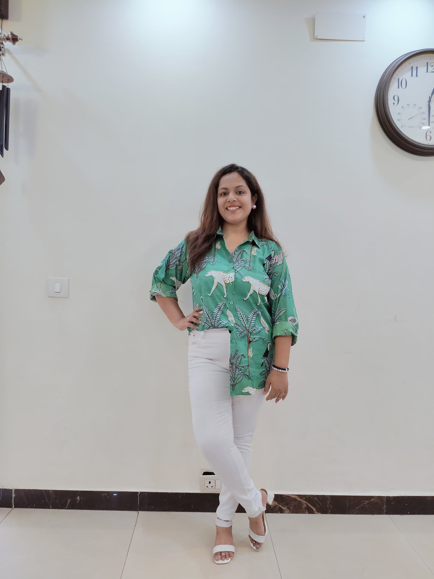 Green Animal Print Shirt for Women