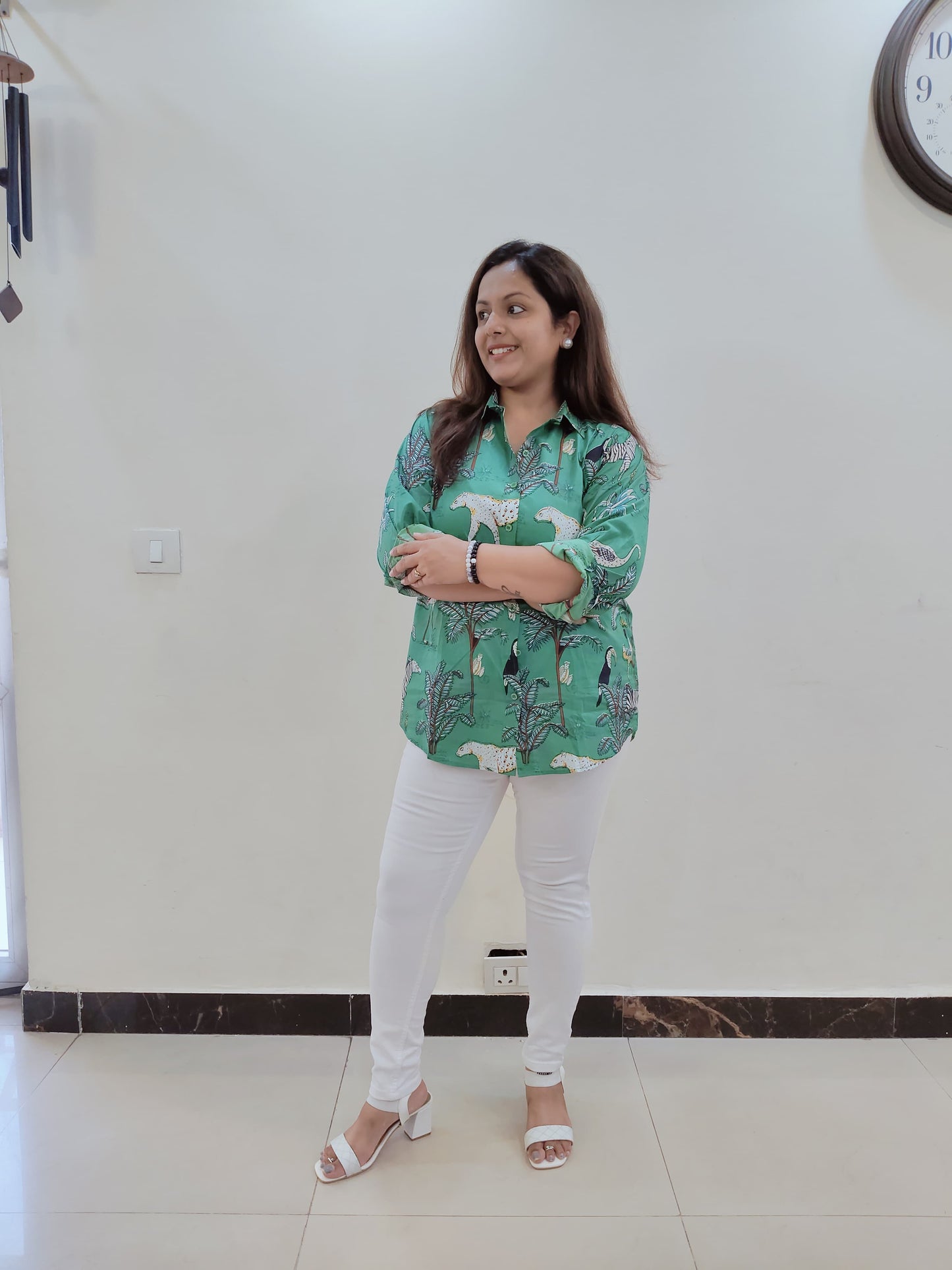 Green Animal Print Shirt for Women