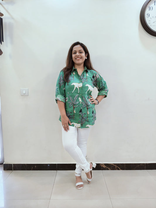 Green Animal Print Shirt for Women